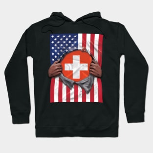 Switzerland Flag American Flag Ripped - Gift for Swiss From Switzerland Hoodie